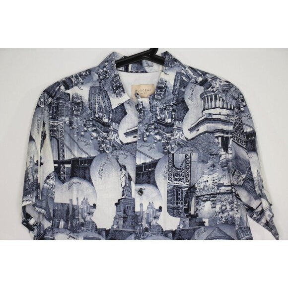 Buscemi Mens 48 New York Print Loop Open Collar AOP Button Up Shirt N1280 - Picture 2 of 7